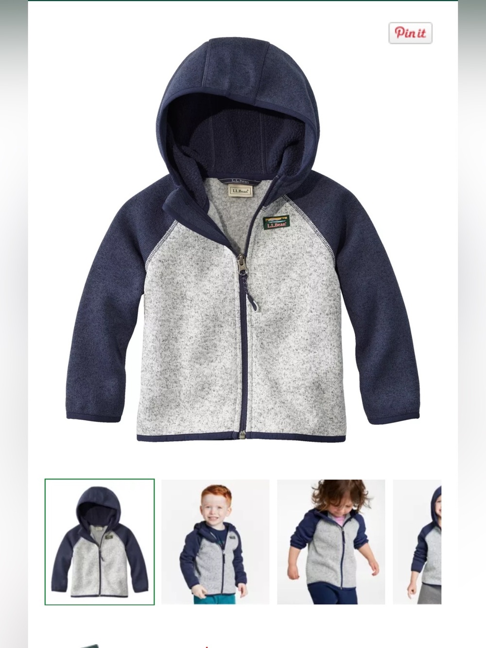 L.L. Bean Navy and Heather Gray Kids' Hooded Sweater Fleece Jacket
